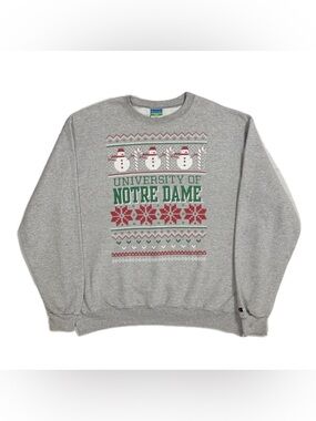Champion ECO fleece Notre Dame grey green Christmas crewneck sweatshirt mens XL